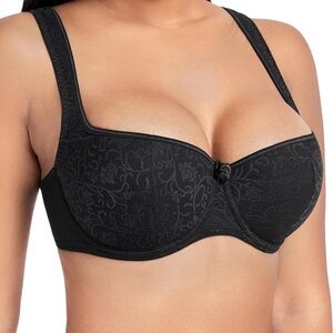 Women's Wide Straps Lace Demi Underwire Lightly Padded Balconette Bra